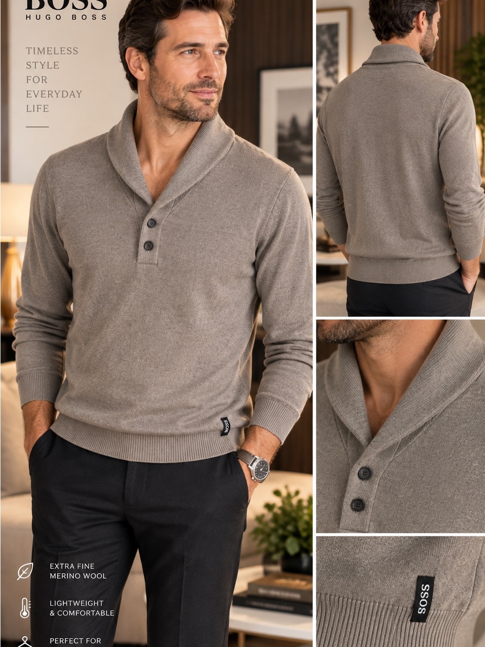Hugo Boss Men’s Extra Fine Merino Wool Sweater – Slim Fit XL